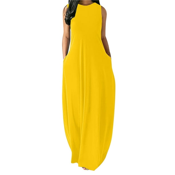 Rrive Womens Plus Size with Pockets Crew Neck Solid Color Sleeveless Maxi Dress Rrive Womens Plus Size with Pockets Crew Neck Solid Color Sleeveless Maxi Dress